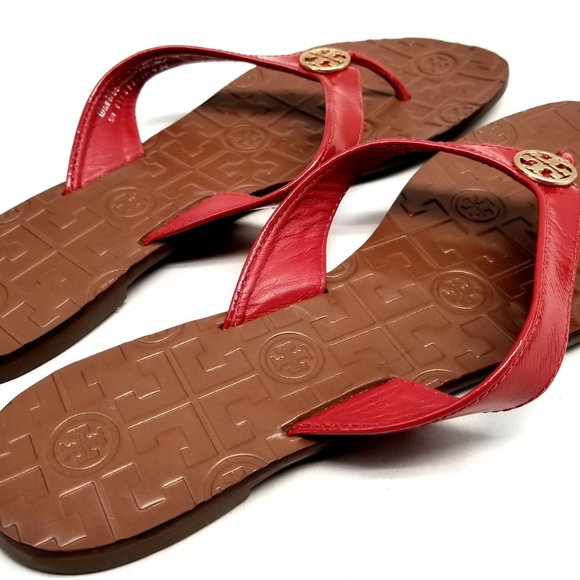 Tory Burch Red Patent Thora Thong Flats Sadals - Picture 5 of 7